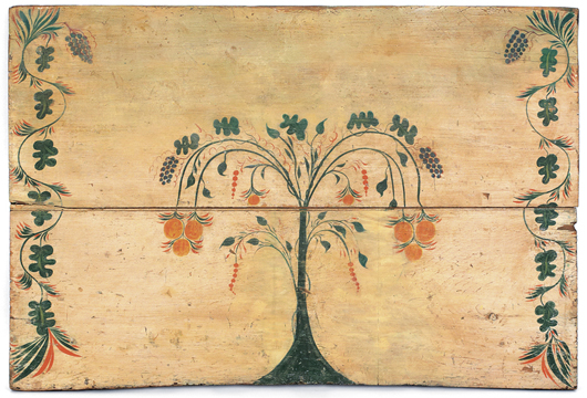 Rare Connecticut painted pine fireboard, attributed to Stimp, circa 1800, 29 1/2 inches high x 43 3/4 inches  wide. Sold for $9,480. Image courtesy of Pook & Pook Inc.
